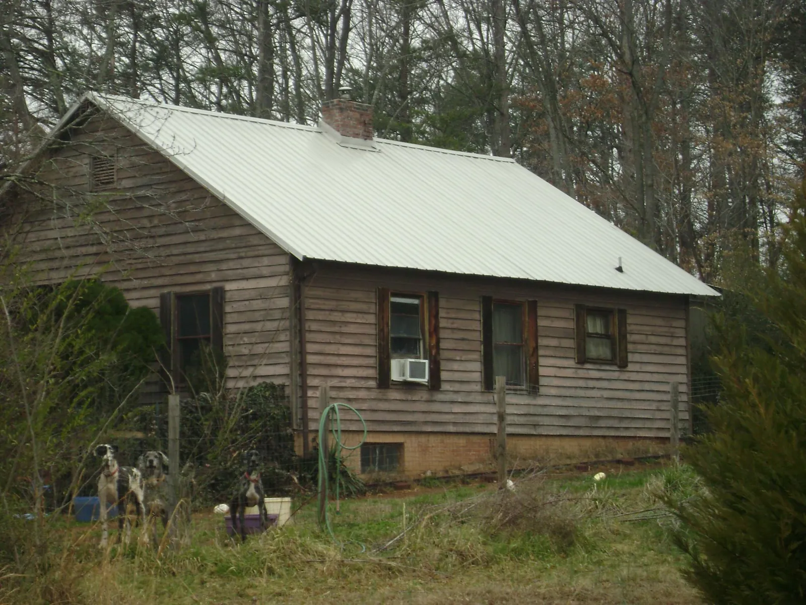 White metal roof on an old wood sided farmhouse, from a Asphalt Shingle Roof Repair job in Lewis Center